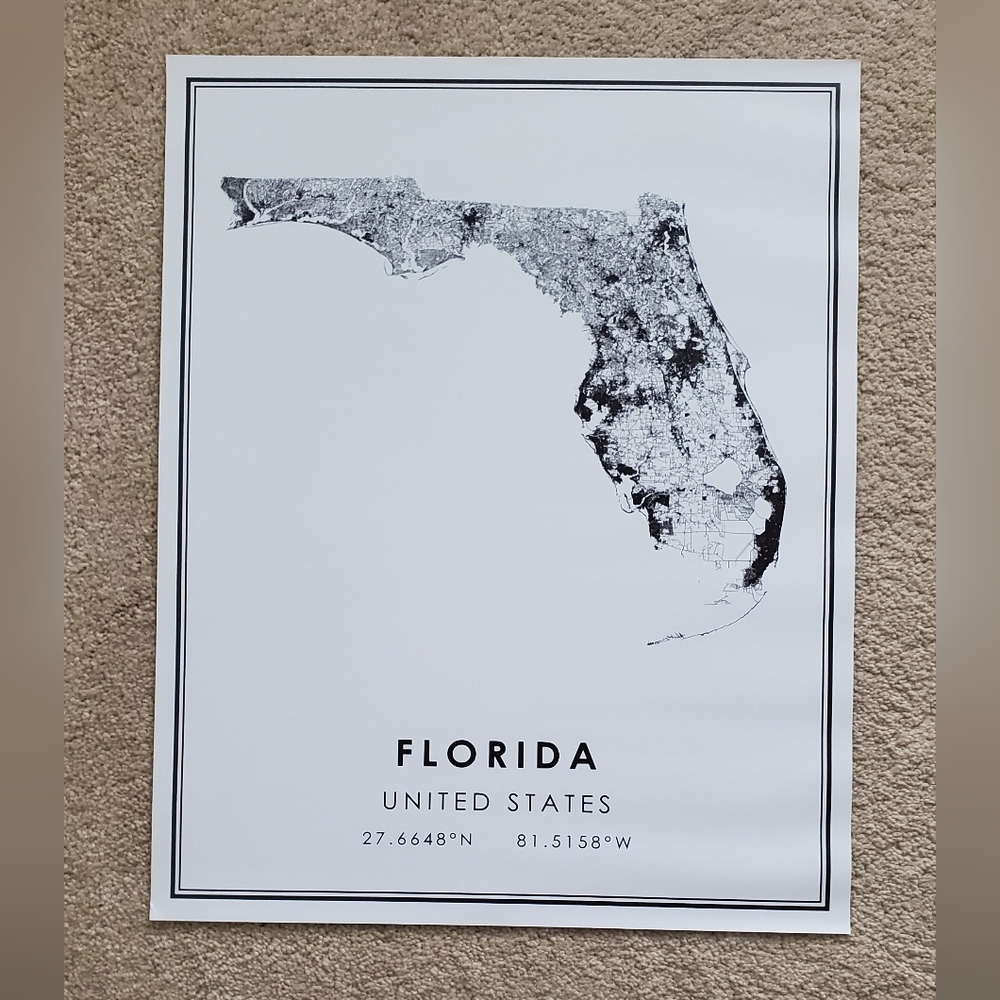 Florida map print 16x20"